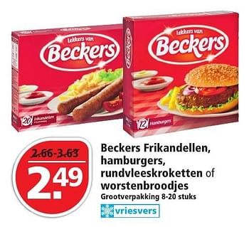Aanbiedingen Beckers frikandellen, hamburgers, rundvleeskroketten of worstenbroodjes - Beckers - Geldig van 04/12/2016 tot 10/12/2016 bij Plus