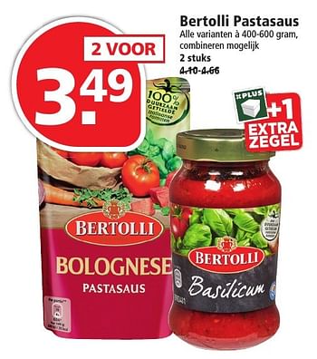 Aanbiedingen Bertolli pastasaus - Bertolli - Geldig van 04/12/2016 tot 10/12/2016 bij Plus