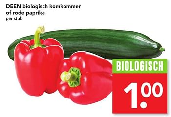 Aanbiedingen Deen biologisch komkommer of rode paprika - Huismerk deen supermarkt - Geldig van 04/12/2016 tot 10/12/2016 bij Deen Supermarkten