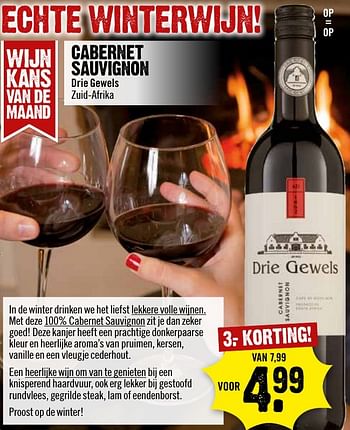Aanbiedingen Cabernet sauvignon drie gewels zuid-afrika - Rode wijnen - Geldig van 04/12/2016 tot 10/12/2016 bij Dirk III