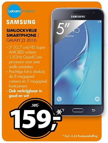 Aanbiedingen Samsung simlockvrije smartphone galaxy j3 2016 - Samsung - Geldig van 05/12/2016 tot 11/12/2016 bij Expert