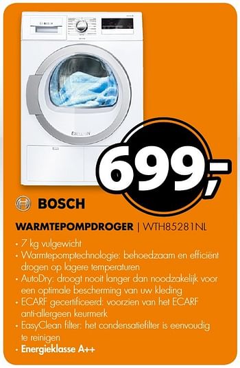 Aanbiedingen Bosch warmtepompdroger | wth85281nl - Bosch - Geldig van 05/12/2016 tot 11/12/2016 bij Expert