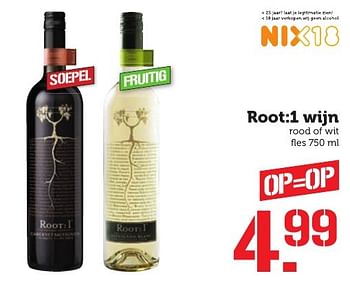 Aanbiedingen Root:1 wijn rood of wit - Rode wijnen - Geldig van 05/12/2016 tot 11/12/2016 bij Coop
