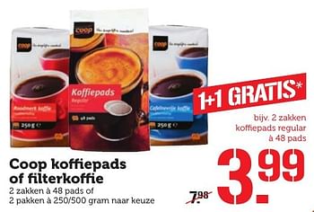 Aanbiedingen Coop koffiepads of filterkoffie - Huismerk - Coop - Geldig van 05/12/2016 tot 11/12/2016 bij Coop