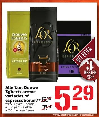 Aanbiedingen Alle l`or, douwe egberts arome variaties of espressobonen - Douwe Egberts - Geldig van 05/12/2016 tot 11/12/2016 bij Coop