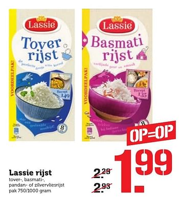 Aanbiedingen Lassie rijst tover-, basmati-,pandan- of zilvervliesrijst - Lassie - Geldig van 05/12/2016 tot 11/12/2016 bij Coop