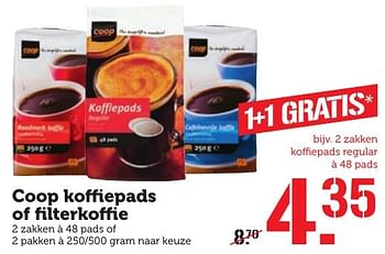 Aanbiedingen Coop koffiepads of filterkoffie - Huismerk - Coop - Geldig van 05/12/2016 tot 11/12/2016 bij Coop