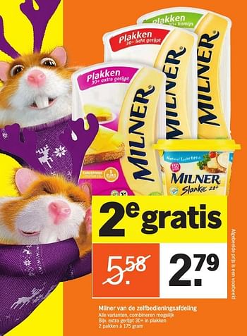 Aanbiedingen Milner van de zelfbedieningsafdeling extra gerijpt 30+ in plakken - Milner - Geldig van 04/12/2016 tot 11/12/2016 bij Albert Heijn