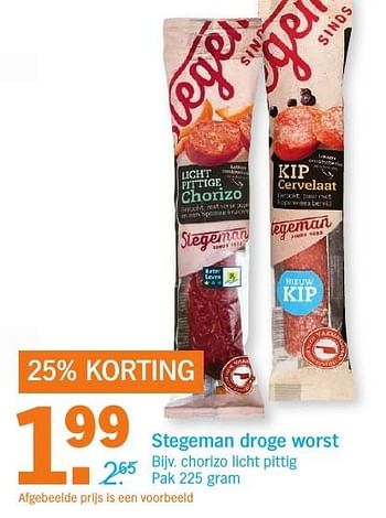 Aanbiedingen Chorizo licht pittig - Stegeman - Geldig van 04/12/2016 tot 11/12/2016 bij Albert Heijn