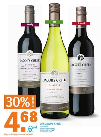 Aanbiedingen Alle jacob`s creek chardonnay - Rode wijnen - Geldig van 04/12/2016 tot 11/12/2016 bij Albert Heijn