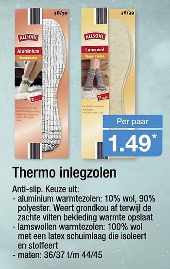 Aanbiedingen Thermo inlegzolen - Allsohl - Geldig van 04/12/2016 tot 11/12/2016 bij Aldi