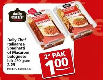 Aanbiedingen Daily chef italiaanse spaghetti of macaroni bolognese - Daily chef - Geldig van 05/12/2016 tot 11/12/2016 bij Jan Linders