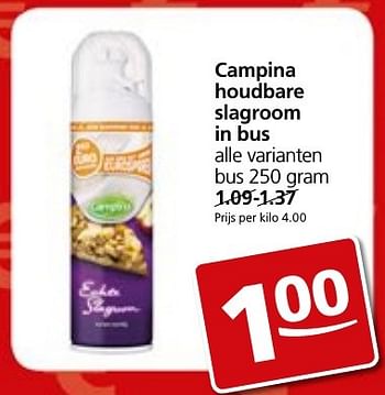 Aanbiedingen Campina houdbare slagroom in bus - Campina - Geldig van 05/12/2016 tot 11/12/2016 bij Jan Linders