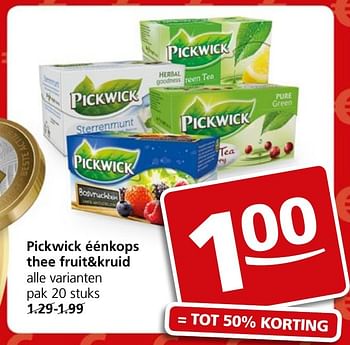 Aanbiedingen Pickwick éénkops thee fruit+kruid - Pickwick - Geldig van 05/12/2016 tot 11/12/2016 bij Jan Linders