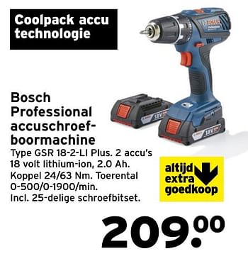 Aanbiedingen Bosch professional accuschroefboormachine gsr 18-2-li plus - Bosch - Geldig van 04/12/2016 tot 11/12/2016 bij Gamma