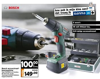 Aanbiedingen Bosch accuschroefboormachine psr1800 li-2 toolbox - Bosch - Geldig van 04/12/2016 tot 11/12/2016 bij Gamma