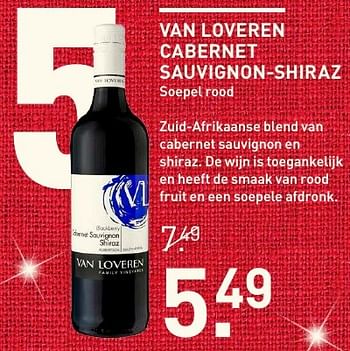 Aanbiedingen Van loveren cabernet sauvignon-shiraz - Rode wijnen - Geldig van 05/12/2016 tot 11/12/2016 bij Gall & Gall