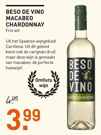 Aanbiedingen Beso de vino macabeo chardonnay - Witte wijnen - Geldig van 05/12/2016 tot 11/12/2016 bij Gall & Gall