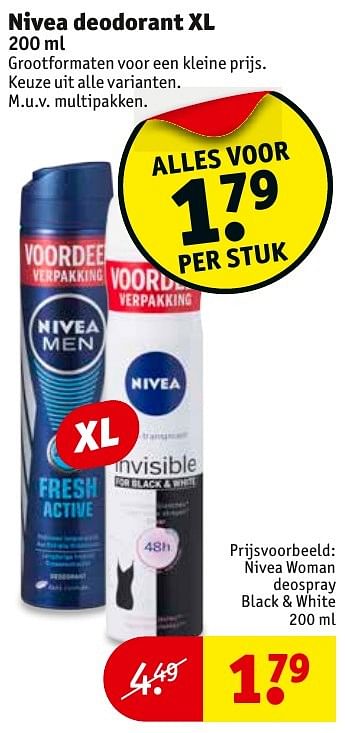 Aanbiedingen Nivea deodorant xl nivea woman deospray black + white - Nivea - Geldig van 06/12/2016 tot 11/12/2016 bij Kruidvat