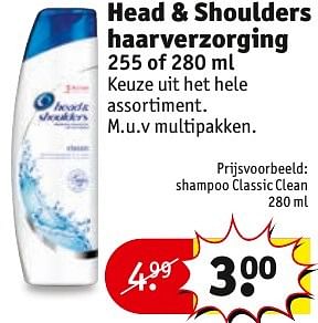 Aanbiedingen Head + shoulders haarverzorging shampoo classic clean - Head &amp; Shoulders - Geldig van 06/12/2016 tot 11/12/2016 bij Kruidvat