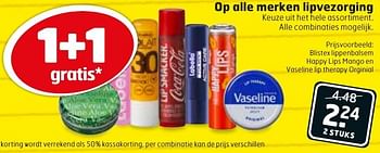 Aanbiedingen Blistex lippenbalsem happy lips mango en vaseline lip therapy orginial - Vaseline  - Geldig van 06/12/2016 tot 11/12/2016 bij Trekpleister