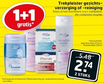 Aanbiedingen Dagcrème aqua en micellair water - Huismerk - Trekpleister - Geldig van 06/12/2016 tot 11/12/2016 bij Trekpleister