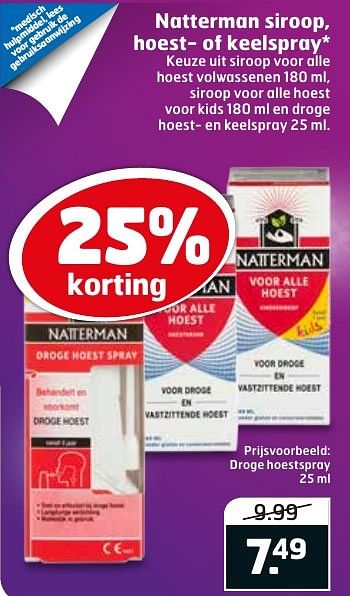 Aanbiedingen Droge hoestspray - Natterman - Geldig van 06/12/2016 tot 11/12/2016 bij Trekpleister