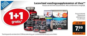 Aanbiedingen Lucovitaal voedingssupplementen of thee magnesium 400 mg forte - Lucovitaal - Geldig van 06/12/2016 tot 11/12/2016 bij Trekpleister