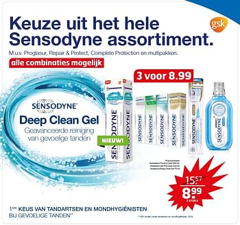 Aanbiedingen Mondwater fresh + cool, tandenborstel precision soft en tandpasta deep clean gel - Sensodyne - Geldig van 06/12/2016 tot 11/12/2016 bij Trekpleister