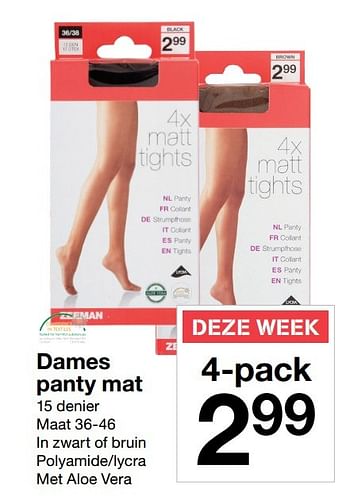 Aanbiedingen Dames panty mat - Huismerk - Zeeman  - Geldig van 10/12/2016 tot 16/12/2016 bij Zeeman