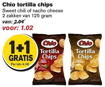 Aanbiedingen Chio tortilla chips sweet chili of nacho cheese - Chio - Geldig van 07/12/2016 tot 13/12/2016 bij Hoogvliet