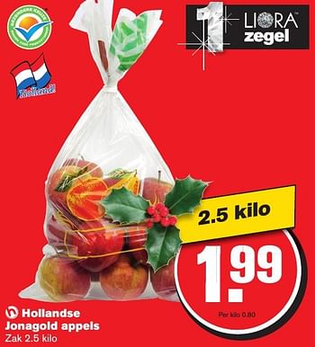 Aanbiedingen Hollandse jonagold appels - Huismerk - Hoogvliet - Geldig van 07/12/2016 tot 13/12/2016 bij Hoogvliet