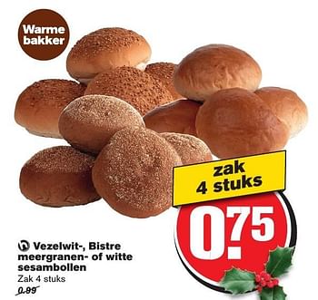 Aanbiedingen Vezelwit-, bistre meergranen- of witte sesambollen - Huismerk - Hoogvliet - Geldig van 07/12/2016 tot 13/12/2016 bij Hoogvliet
