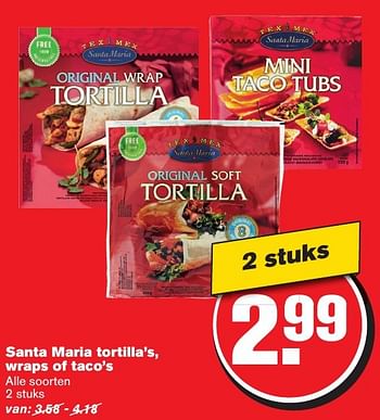 Aanbiedingen Santa maria tortilla`s, wraps of taco`s - Santa Maria - Geldig van 07/12/2016 tot 13/12/2016 bij Hoogvliet