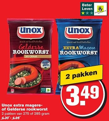 Aanbiedingen Unox extra magereof gelderse rookworst - Unox - Geldig van 07/12/2016 tot 13/12/2016 bij Hoogvliet