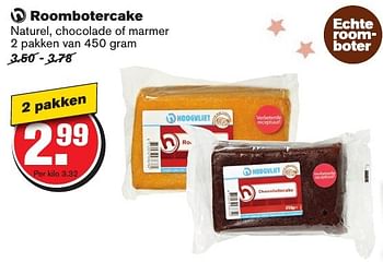 Aanbiedingen Roombotercake naturel, chocolade of marmer - Huismerk - Hoogvliet - Geldig van 07/12/2016 tot 13/12/2016 bij Hoogvliet
