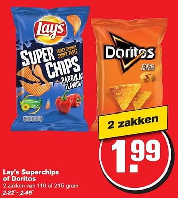 Aanbiedingen Lay`s superchips of doritos - Doritos - Geldig van 07/12/2016 tot 13/12/2016 bij Hoogvliet