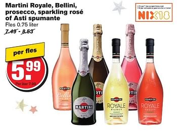 Aanbiedingen Martini royale, bellini, prosecco, sparkling rosé of asti spumante - Martini - Geldig van 07/12/2016 tot 13/12/2016 bij Hoogvliet