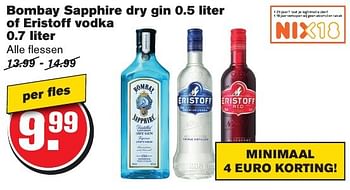 Aanbiedingen Bombay sapphire dry gin of eristoff vodka - Bombay - Geldig van 07/12/2016 tot 13/12/2016 bij Hoogvliet