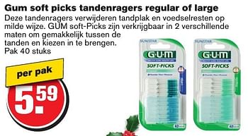 Aanbiedingen Gum soft picks tandenragers regular of large - GUM - Geldig van 07/12/2016 tot 13/12/2016 bij Hoogvliet
