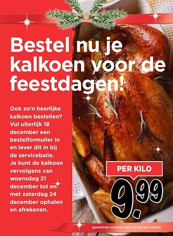 Aanbiedingen Bestel nu je kalkoen voor de feestdagen - Huismerk Vomar - Geldig van 11/12/2016 tot 17/12/2016 bij Vomar