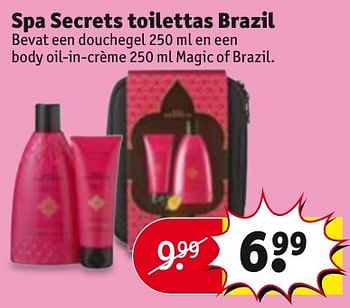 Aanbiedingen Spa secrets toilettas brazil - Spa Secrets - Geldig van 11/12/2016 tot 17/12/2016 bij Kruidvat