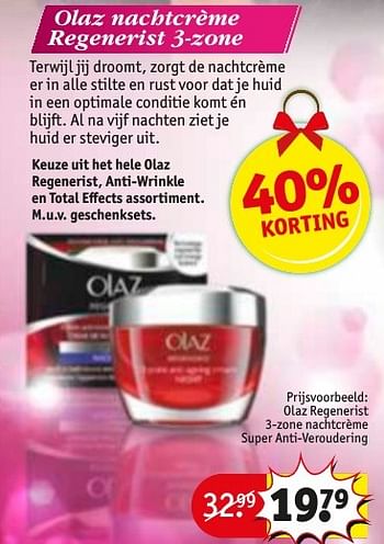 Aanbiedingen Olaz regenerist 3-zone nachtcrème super anti-veroudering - Olaz - Geldig van 11/12/2016 tot 17/12/2016 bij Kruidvat