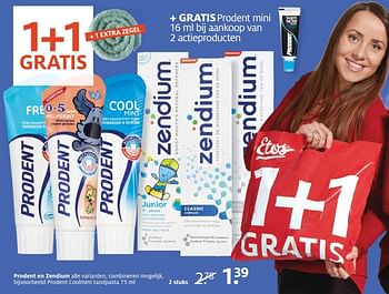 Aanbiedingen Prodent en zendium coolmint tandpasta - Prodent - Geldig van 05/12/2016 tot 18/12/2016 bij Etos