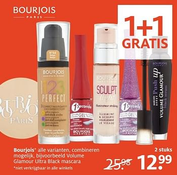 Aanbiedingen Bourjois volume glamour ultra black mascara - Bourjois - Geldig van 05/12/2016 tot 18/12/2016 bij Etos