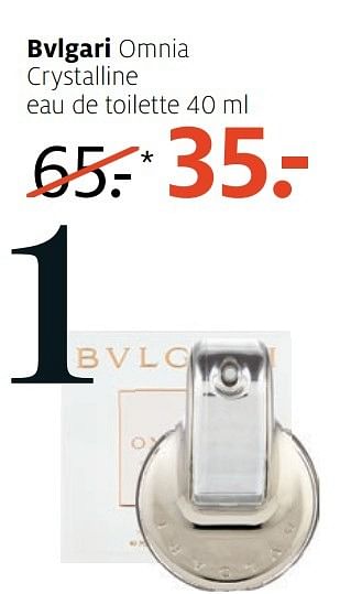 Aanbiedingen Bvlgari omnia crystalline eau de toilette 40 ml - BVLGARI - Geldig van 05/12/2016 tot 18/12/2016 bij Etos