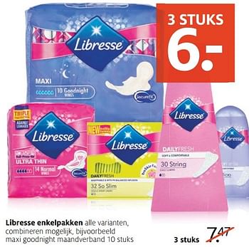 Aanbiedingen Libresse enkelpakken maxi goodnight maandverband - Libresse - Geldig van 05/12/2016 tot 18/12/2016 bij Etos