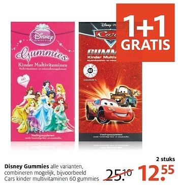Aanbiedingen Disney gummies cars kinder multivitaminen - Disney - Geldig van 05/12/2016 tot 18/12/2016 bij Etos