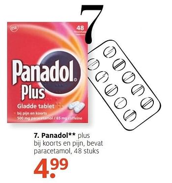 Aanbiedingen Panadol plus bij koorts en pijn, bevat paracetamol - Panadol - Geldig van 05/12/2016 tot 18/12/2016 bij Etos