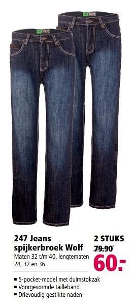 Aanbiedingen 247 jeans spijkerbroek wolf - 247 Jeans  - Geldig van 05/12/2016 tot 18/12/2016 bij Welkoop